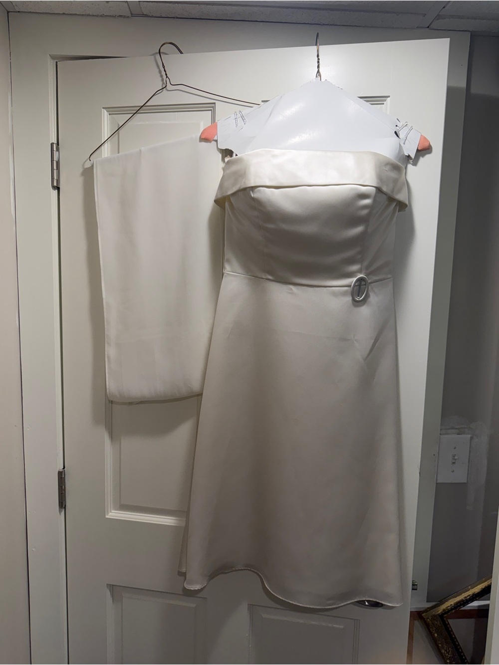 Strapless Cream A-Line Dress with chiffon belt